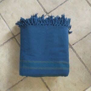 Fabindia Bedspread Coverlet Throw Hand Woven Blue Green Stripe Fringe Cotton F/Q